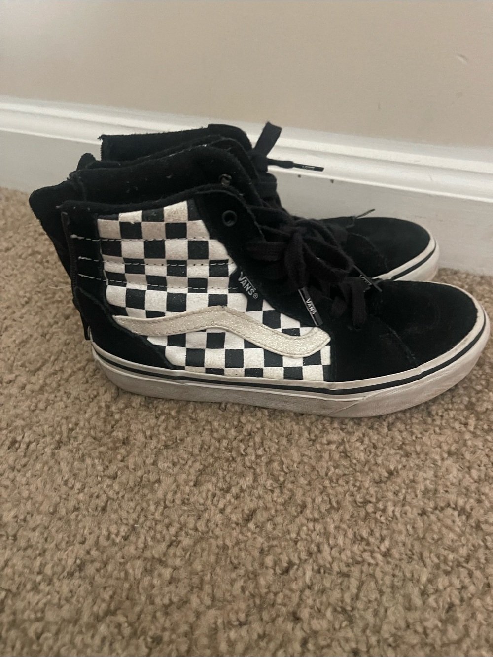 Vans Kids' Black & White Checkerboard Sk8-Hi Sneakers